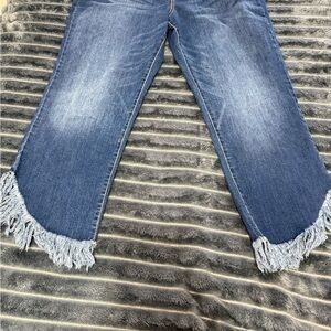 INC International Concepts Blue Frayed Wide Leg Jeans